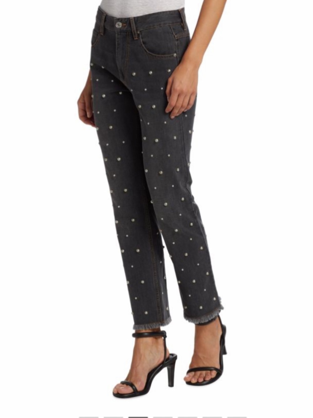 ISABEL MARANT DULANO EMBELLISHED STRAIGHT LEG JEANS IN FADED BLACK SIZE 38